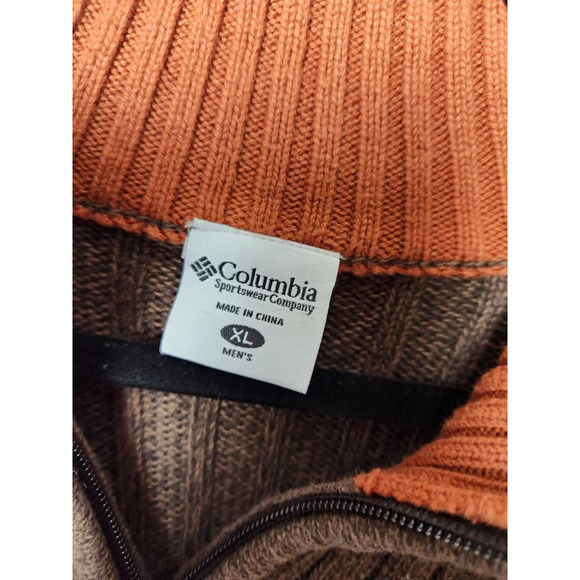 Columbia Mens Pullover Sweater Brown Long Sleeve 1/4 Zip Knit XL - Picture 5 of 6